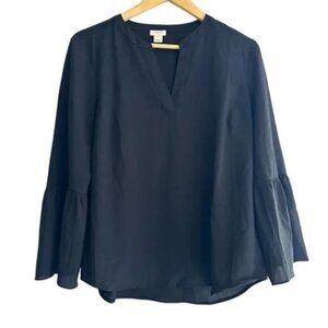J. Crew Black Blouse Shirt Small Bell Sleeve